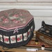 SALE 40 % Off coupon code CLEARINGOUT / Sweet Black and Pink Rose Sewing Basket with handles.