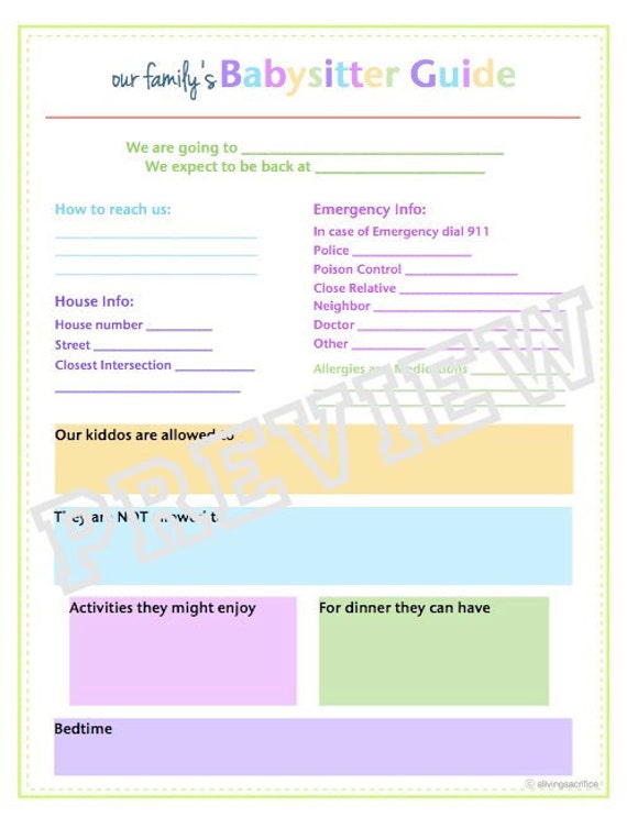 Items similar to Printable Babysitters Guide on Etsy