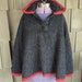 Vintage 60s Collared Wool Poncho Charcoal Grey with Cherry Red Trim