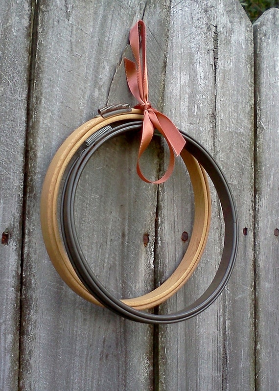 Vintage Embroidery Hoops Metal and Wood 2 hoops