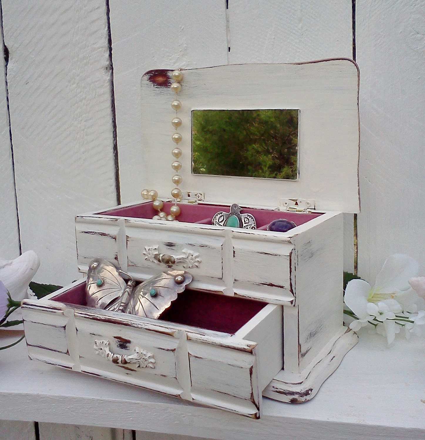 Shabby Chic Jewelry Box Upcycled Chippy Cottage Chic Vintage