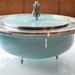 RESERVED: Vintage Turquoise or Robin's Egg Blue Aluminum and Enamel Footed Casserole Serving Dish