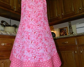 Ladies Full Apron, Pink Spring Apron, Woman's full Apron / Retro Style / Full Designer Kitchen Apron