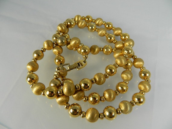 Napier Gold Bead Necklace Signed Vintage