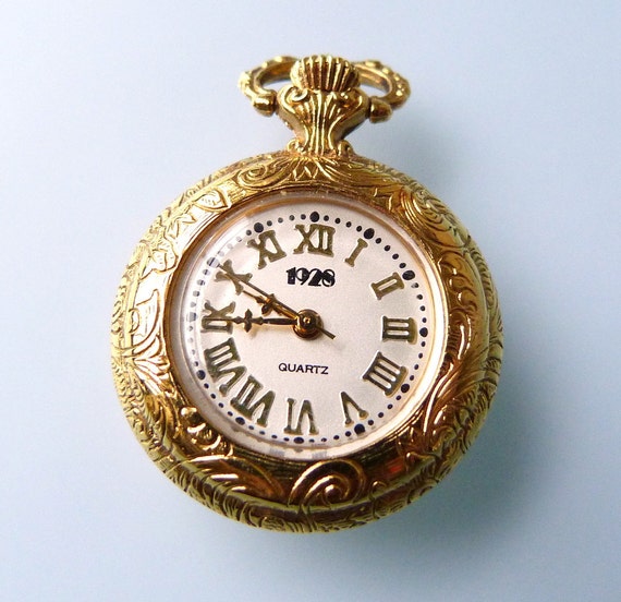 Quartz Brooch Pin Watch Marked 1928 by TheOpenSesame on Etsy
