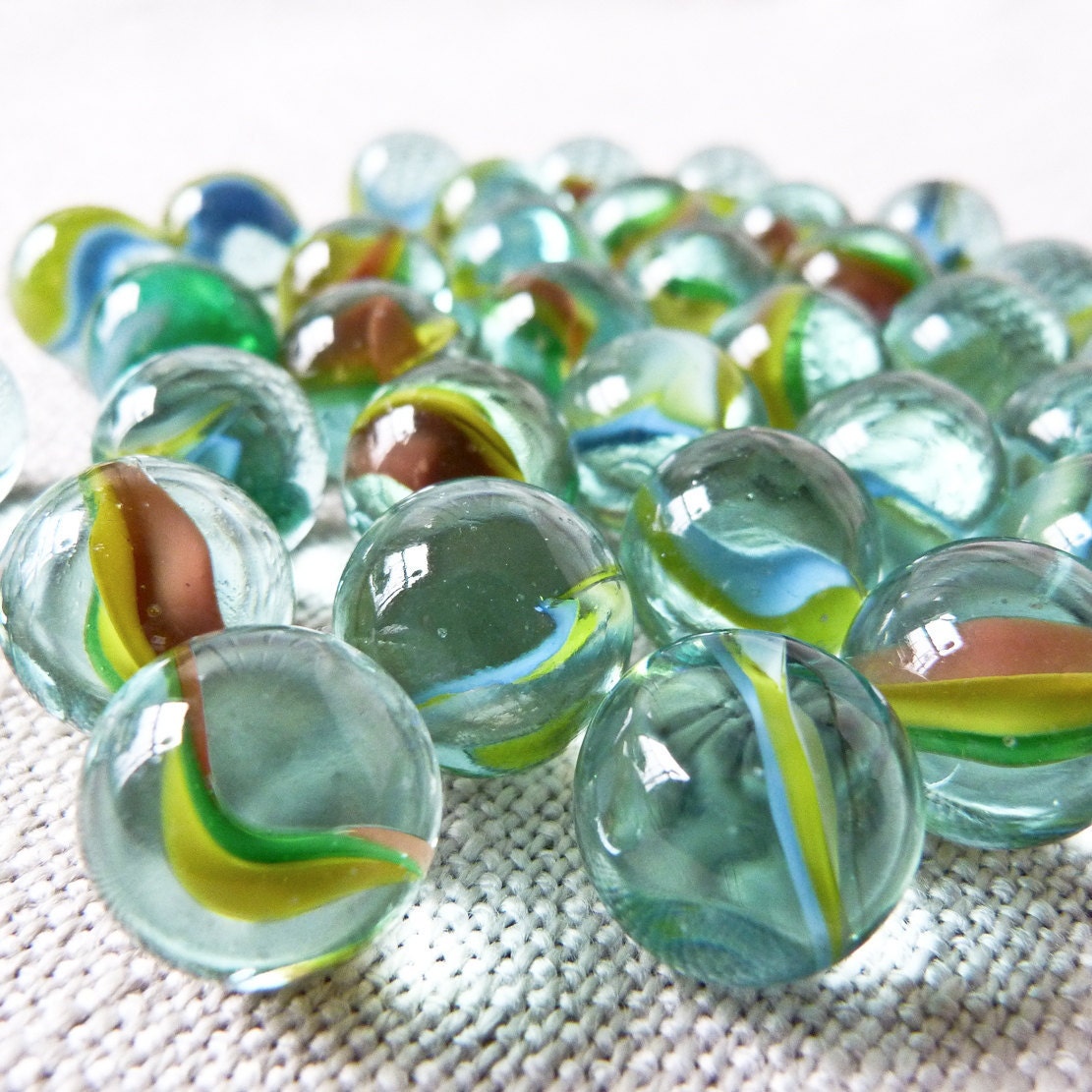 Small Vintage Cats Eye Glass Marbles Lot Of 35 Marbles