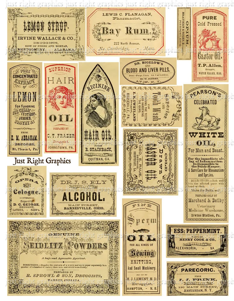 vintage apothecary labels ephemera digital by justrightgraphics