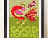 Kitchen Poster, mid century modern print, retro poster, GOOD MORNING Russian cockerel, home decor, kitchen wall art, inspirational quote
