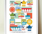 Kitchen Wall Art, Cathrineholm, Mid century Modern, Kitchen Decor, Retro Kitchen Poster, Gift for Cooks, Enamelware, Scandinavian design