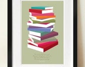 Retro Posters, Mid Century Modern, Dr Seuss Quote, Poster Print Colourful books pile, A3 giclée print