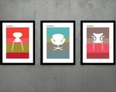 Mid century modern, retro poster, Arne Jacobsen, Set of 3, Artists giclee prints