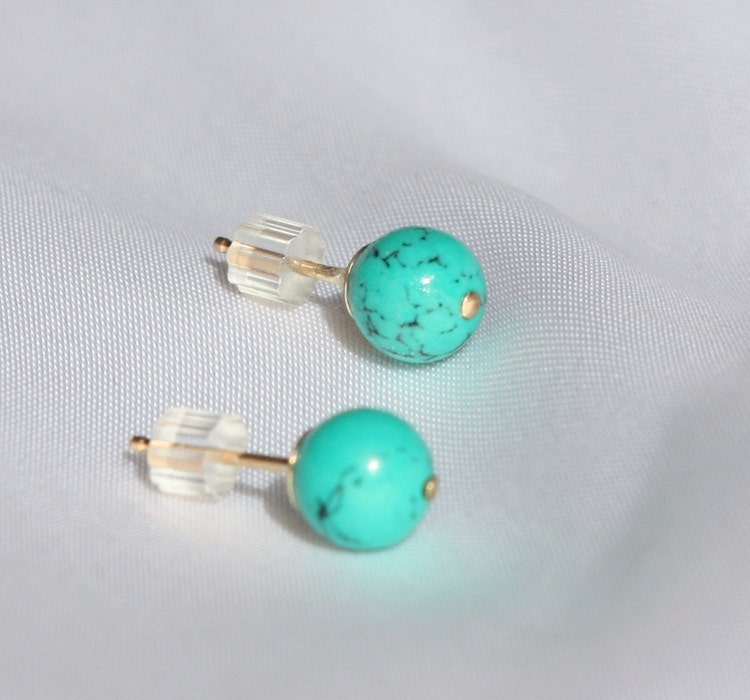 Turquoise stud earrings Turquoise and gold by JulJewelry on Etsy