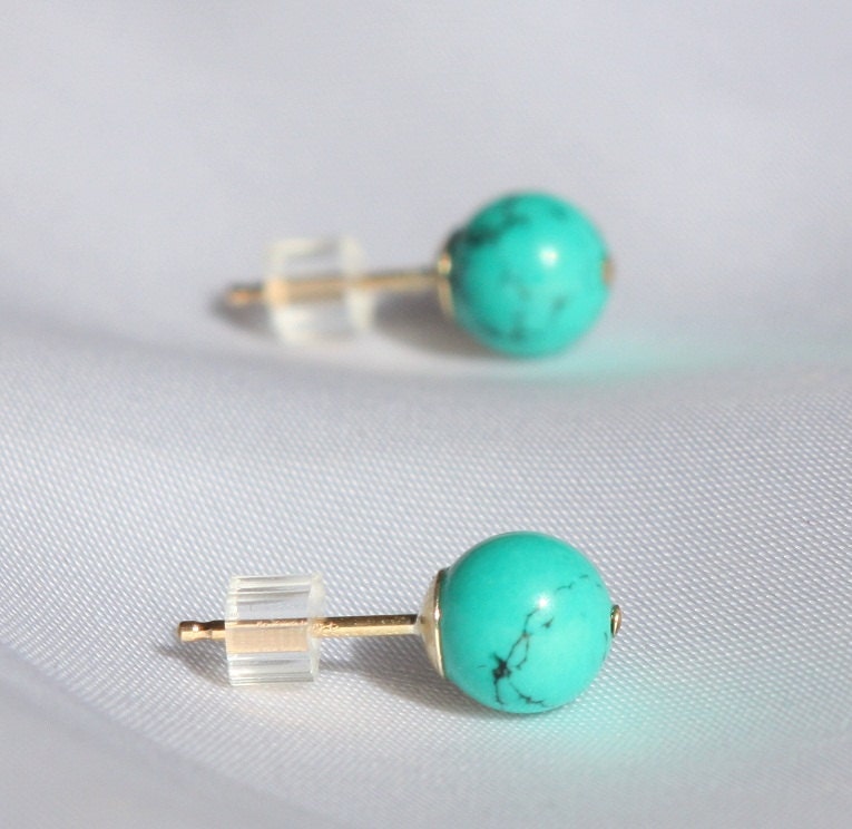 Turquoise stud earrings Turquoise and gold by JulJewelry on Etsy