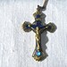 Enamel and Brass Vintage Cross Pendant, Gold Chain - Vintage Crucifix Pendant, Blue Enamel