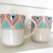 Vintage Pair of 2 Tribal Chevron Print Coffee Mugs/ Tea Cups