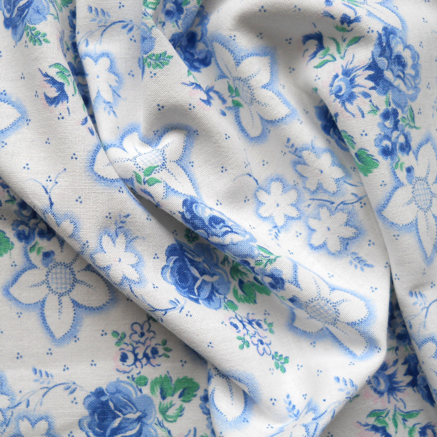 vintage french fabric antique floral fabric blue by minoucbrocante