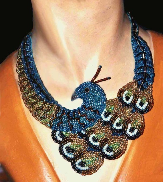 Peacock Bead Embroidered Necklace 4835