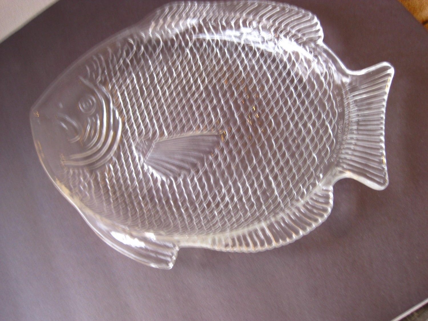 Fish plate 11 inch pressed glass serving plate by ImNOTaHoarder
