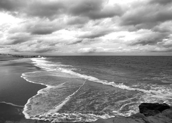 Ocean Photograph Black and White Beach Waves Stormy Wall Art