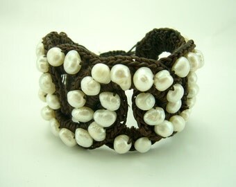 Knitting crochet with wax cotton white freshwater pearl bracelet