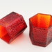 2 1960s Small Hexagonal Red Glass Bobbly Candle Holders with Cherry Blossom Base
