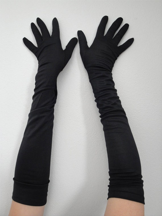 Vintage 1950s Long Black Gloves 50s Burlesque Bombshell NOS