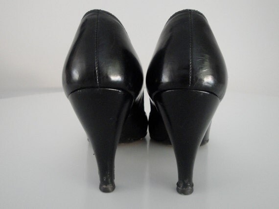 Vintage 1950s Black Shoes Sexy Secretary 50s Open Toe Stiletto