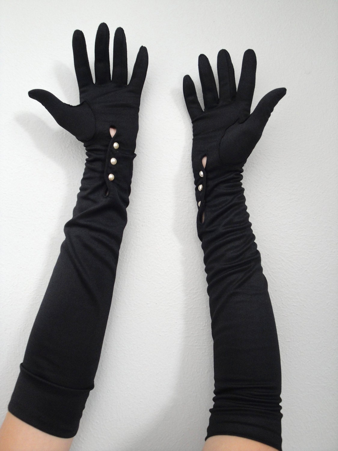 Vintage 1950s Long Black Gloves 50s Burlesque Bombshell NOS