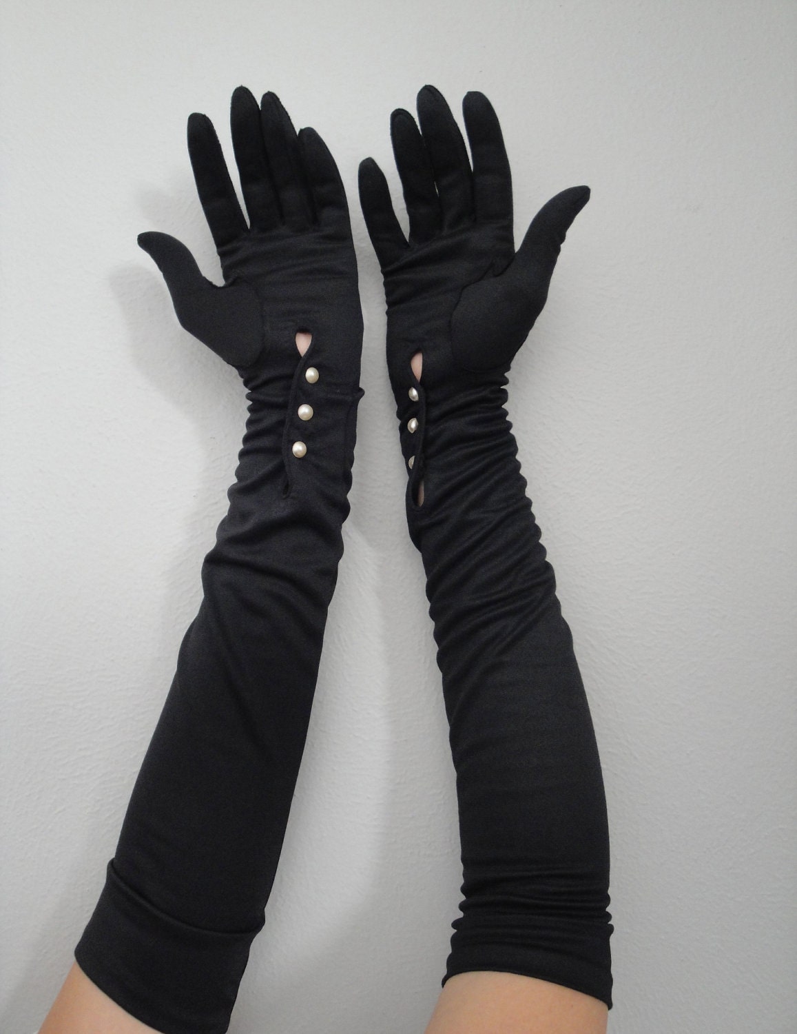 Vintage 1950s Long Black Gloves 50s Bur