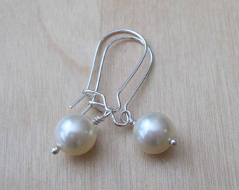 Pearl Earrings Simple Pearl Dangle Earrings by HelloLovelyJewelry