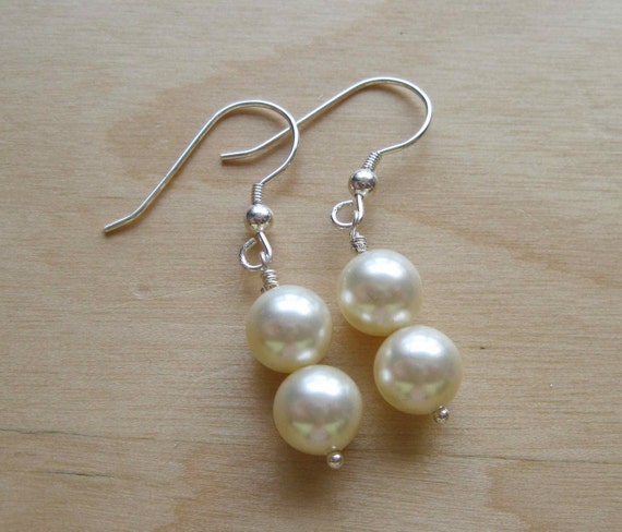 Pearl Earrings - Simple Pearl Dangle Earrings - Sterling Silver ...