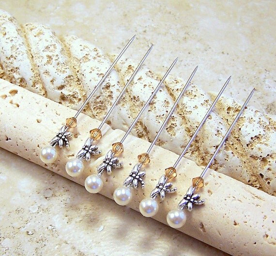 Items similar to Set of 6 tiny Dragonfly decorative straight pins