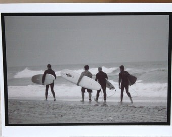 Photo Card: California, beach, black and white surfer photograph