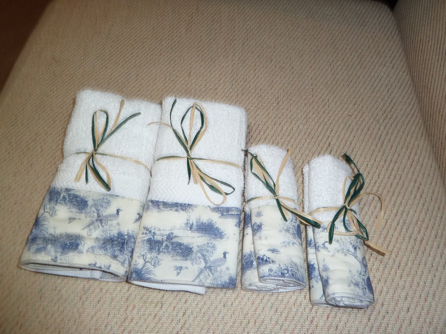 Blue and White Country Toile Decorative Hand Towel Set 2 Hand