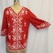 Vintage 1960s Tunic Embroidered Red and White