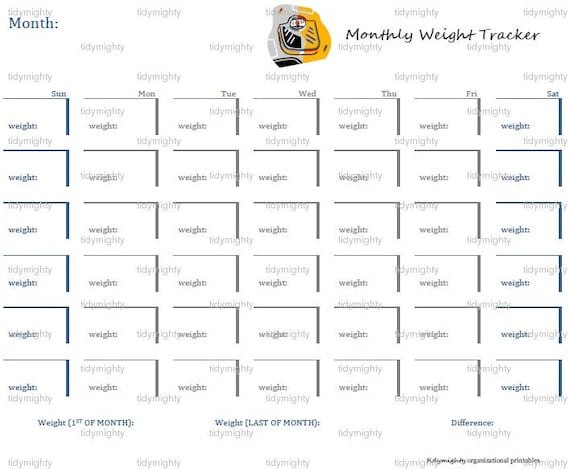 Monthly Weight Tracker Printable PDF INSTANT by tidymighty