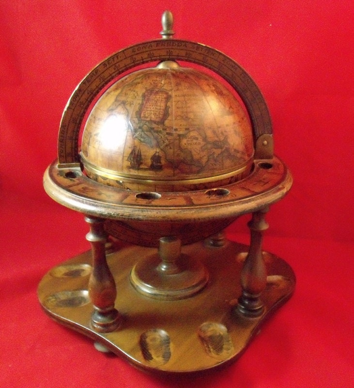 OLDE WORLD Globe Pipe Stand Tobacco Jar Humidor Made in