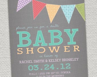 Multi-Colored Bunting Flags Baby Shower Invitation