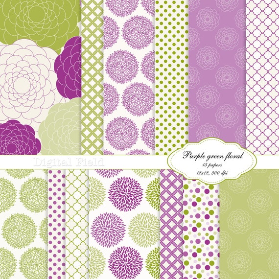 Púrpura y verde Floral papel de scrapbooking por digitalfield Púrpura y verde Floral papel de scrapbooking por digitalfield
