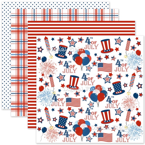 4th of July digital scrapbooking paper pack - 19 printable jpeg papers ...