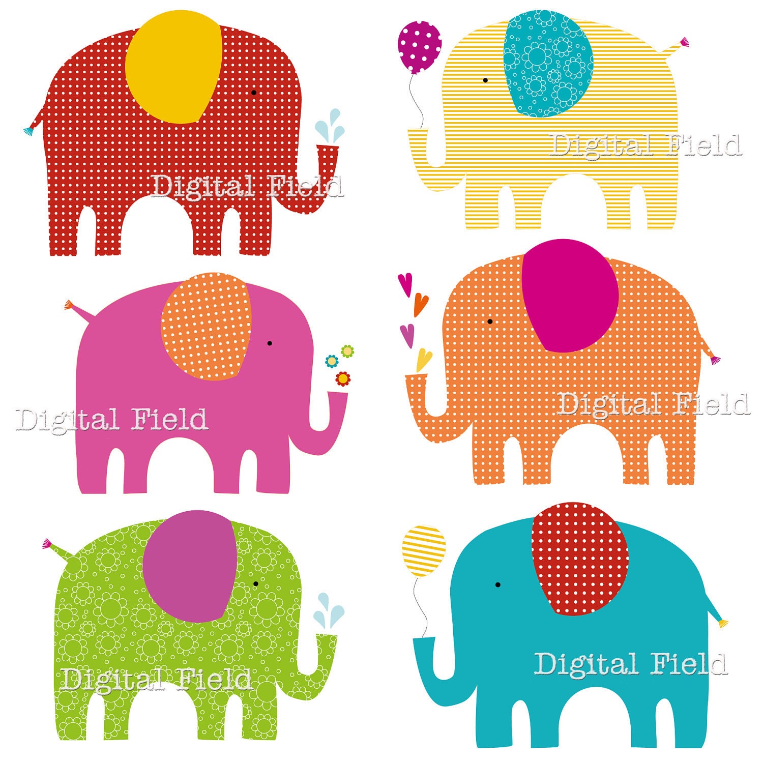 Bright Baby Elephants Clip Art Set printable by digitalfield