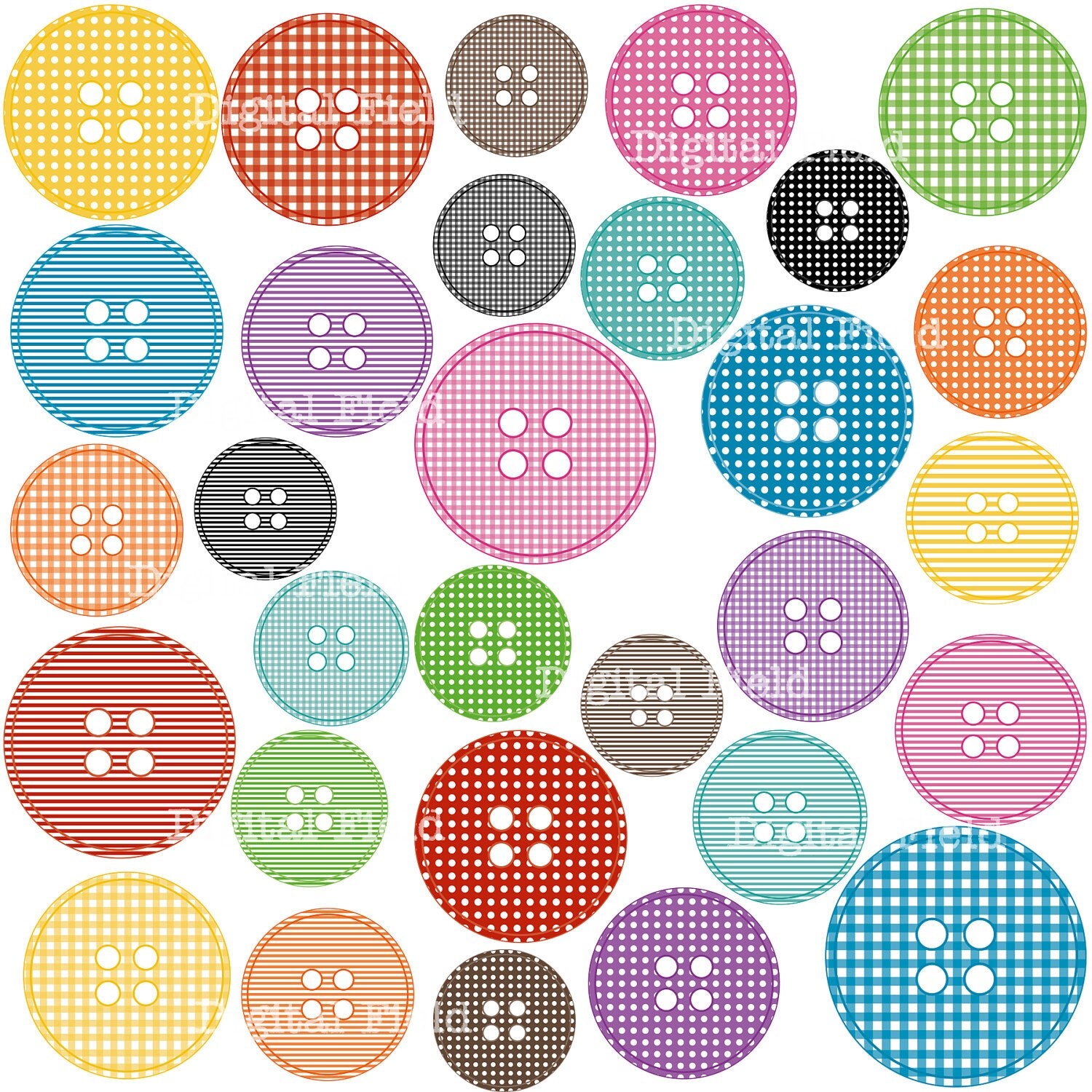 Colorful Printable Digital Patterned Buttons Clip by digitalfield