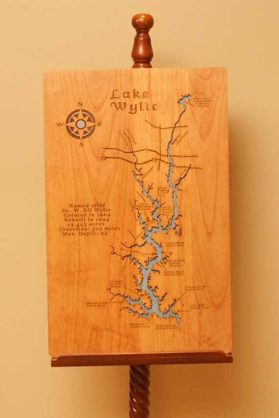 Items similar to Lake Wylie South Carolina wooden laser engraved lake map wall hanging on Etsy
