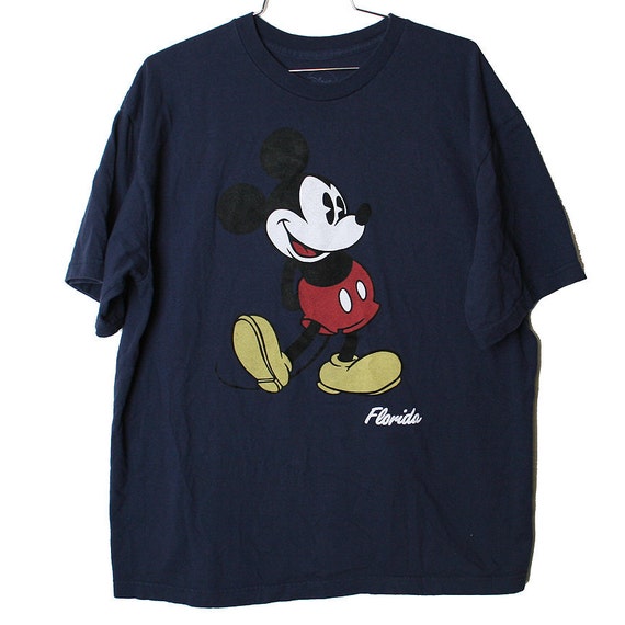 Vintage Navy Blue Disney Mickey Mouse T-Shirt by MostAdventurous