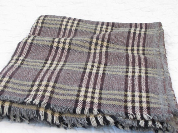 Vintage Brown Plaid Wool Blanket/Throw