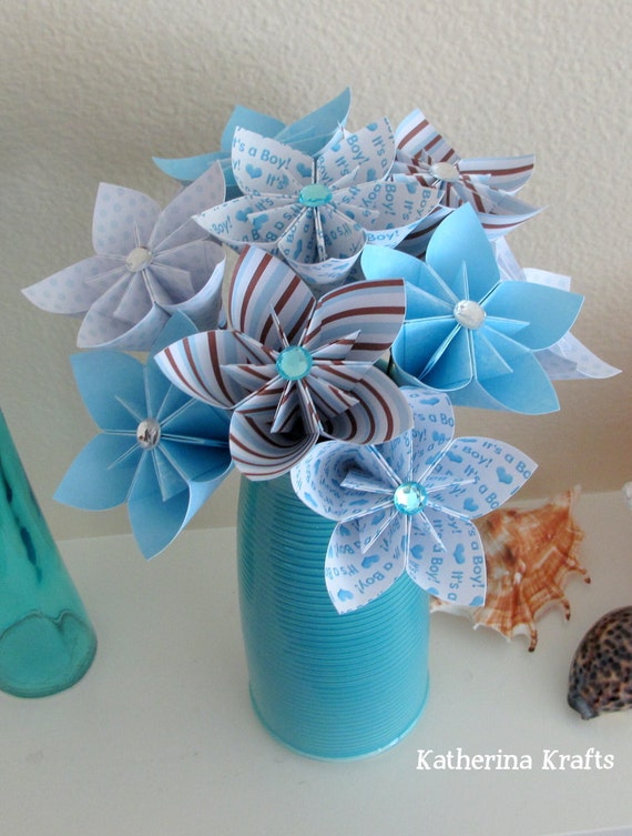 origami flower kit for or Baby Shower, a Origami It's Flowers Baby Blue Boy Baby Boy,