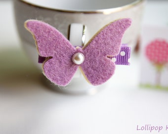 Baby Hair Clips Kids Hair Clips Toddler Hair Clips Girls Hair Clips Lavender Wool Felt Butterfly Hair Clip