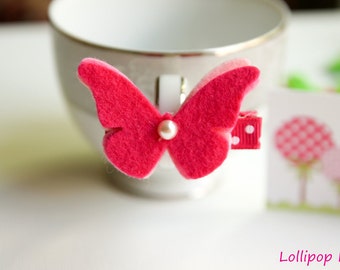 Dark Pink Wool Felt Butterfly Hair Clip Hair Bow