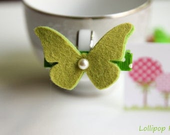 Baby Hair Clips Girls Hair Clips Toddler Hair Clips Butterfly Hair Clip Green Wool Felt Butterfly Hair Clip