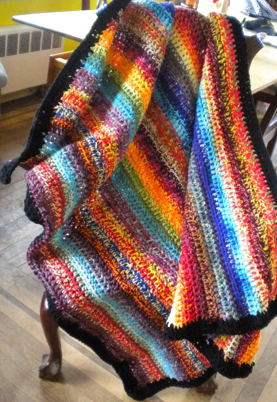 Items similar to Crochet Afghan blanket multi colored shabby chic Cozy